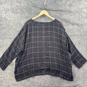Fat Face Top Womens Size 12 Blue Black Plaid Long Sleeve Tunic Cotton NEW